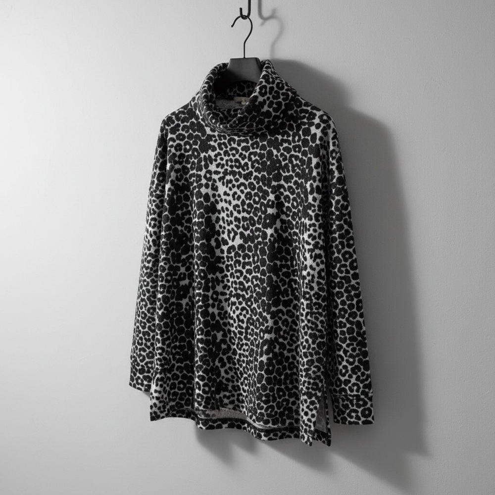 Soft Surroundings Zip Cowl Neck Sweater - Black and Gray Animal Print - Picture 4 of 11